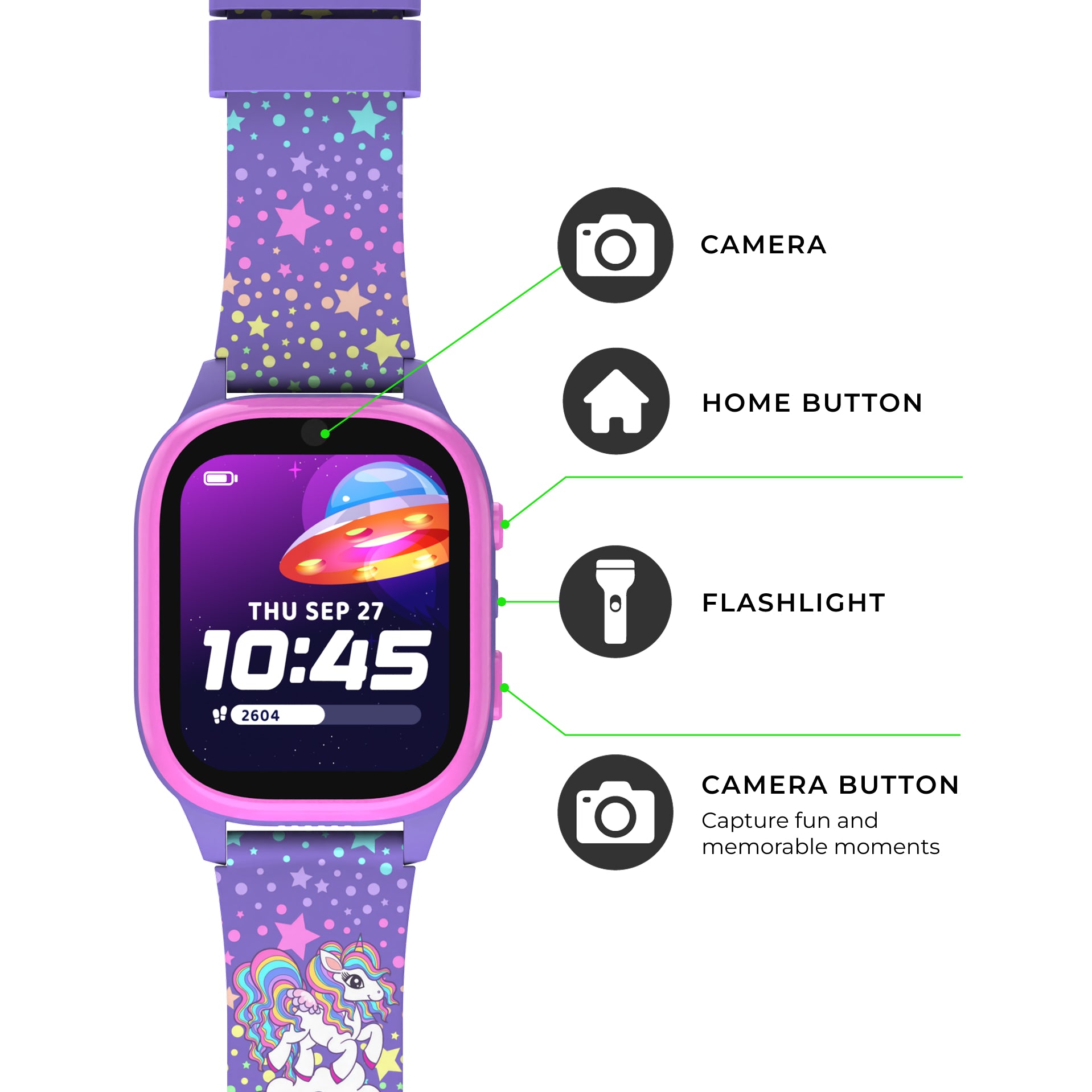 PlayZoom 4 Kids Smartwatch: Pink and Purple Print