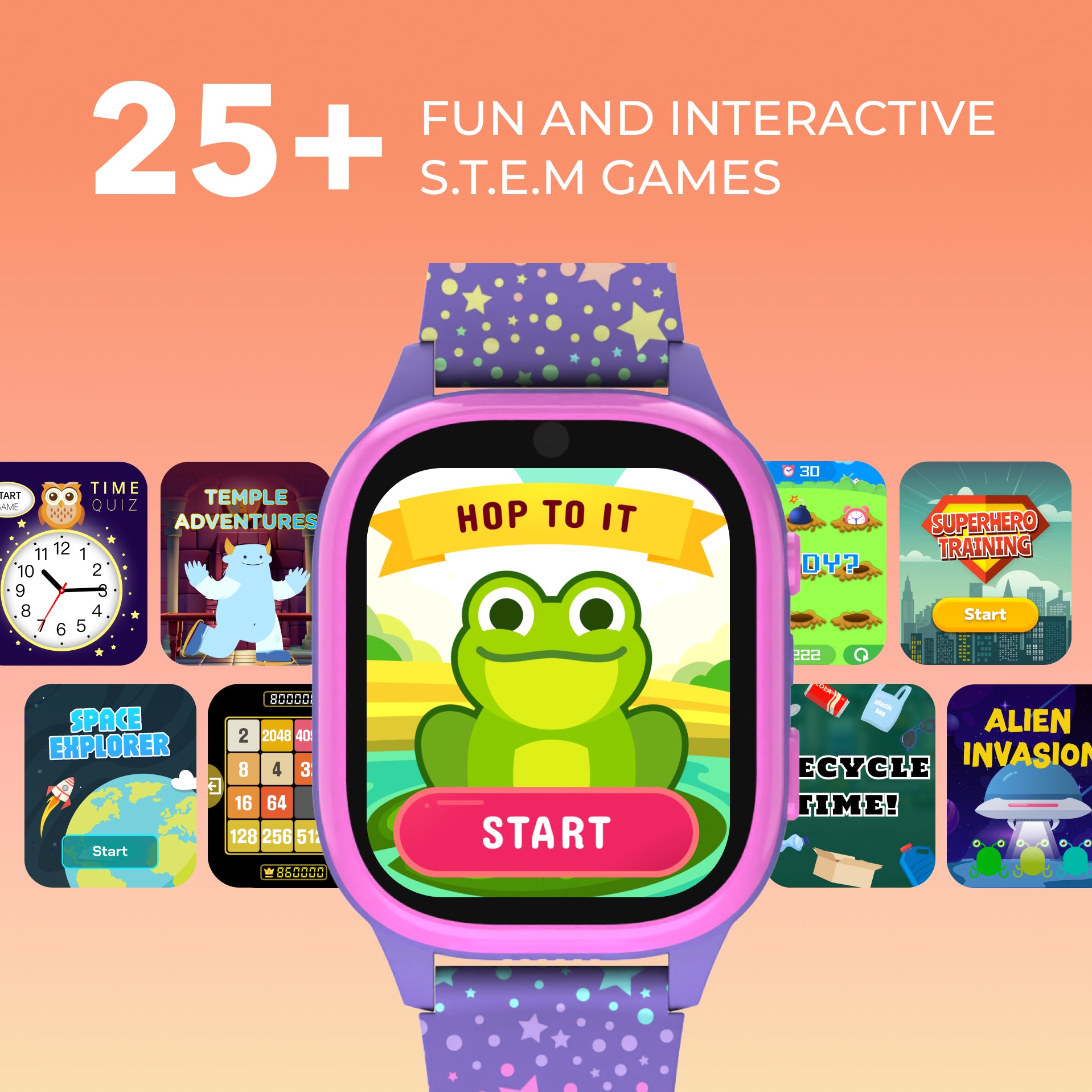 PlayZoom 4 Kids Smartwatch: Pink and Purple Print