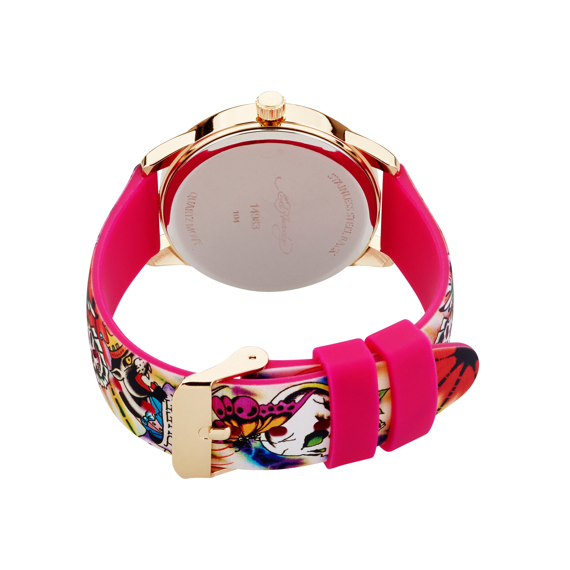 Ed Hardy Ladies Rubber Silv/Multi(Print) Plain Analog Watch