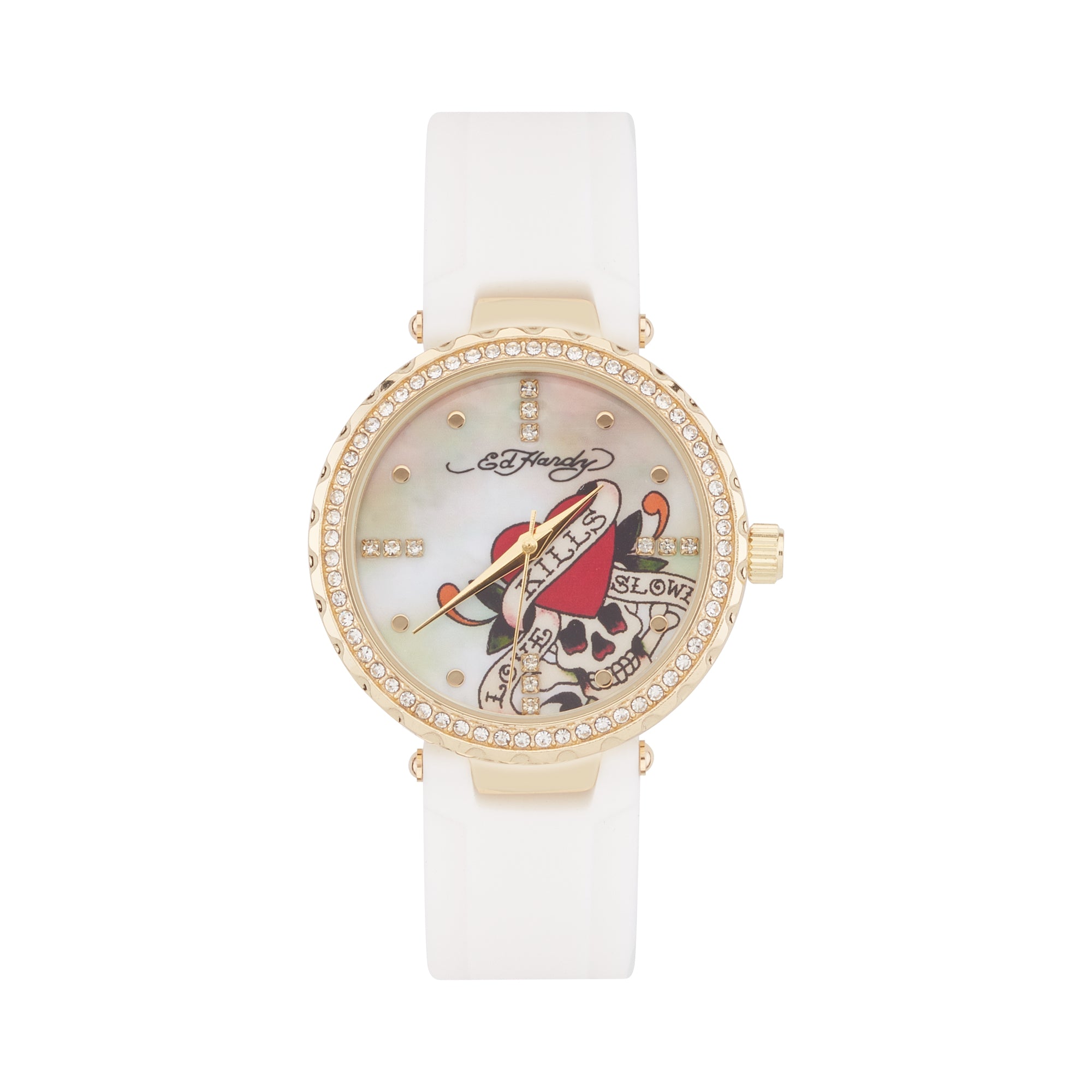 Ed Hardy Ladies Rubber Mop/White Plain Analog Watch