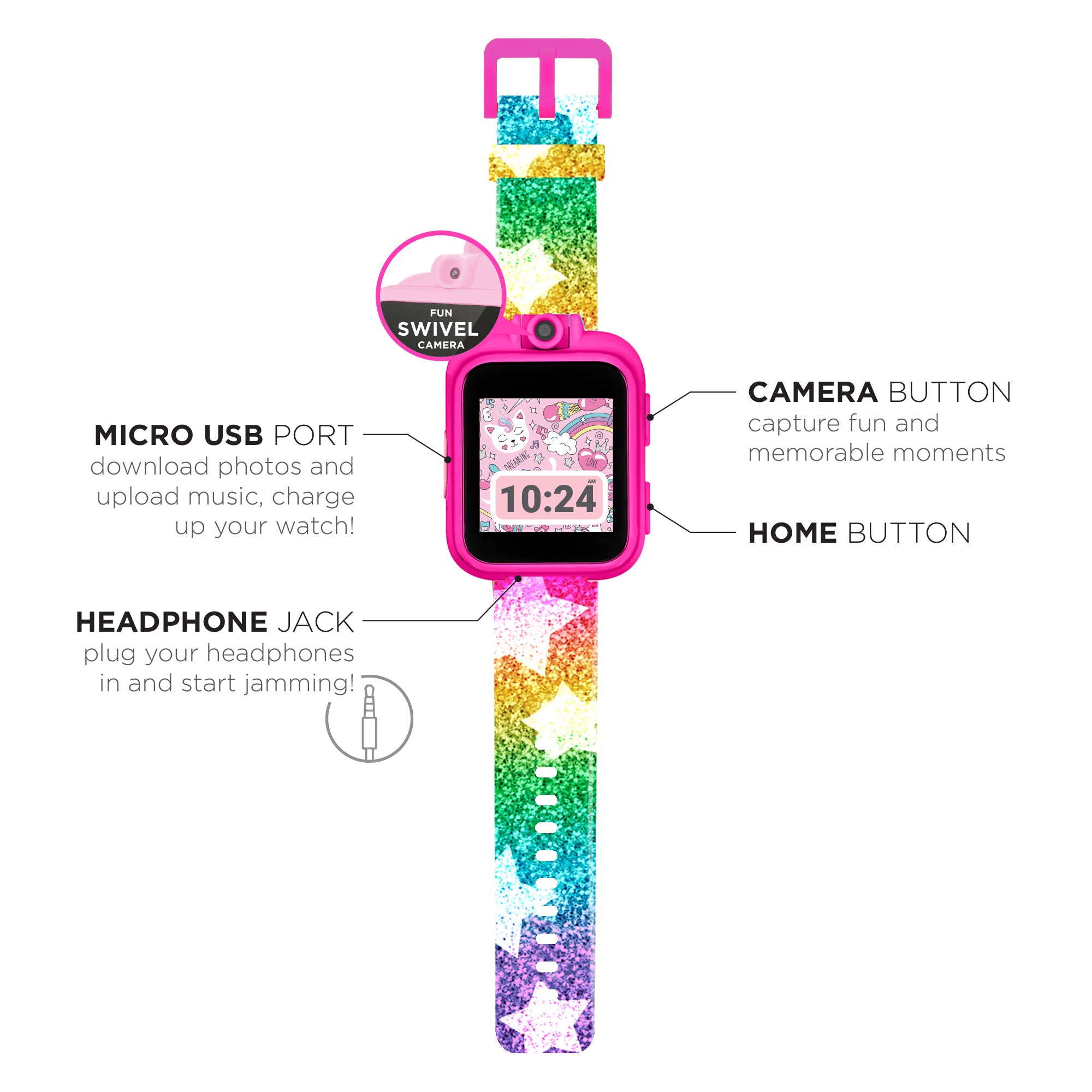 PlayZoom 2 Kids Smartwatch with Headphones: Rainbow Star Print affordable smart watch with headphones