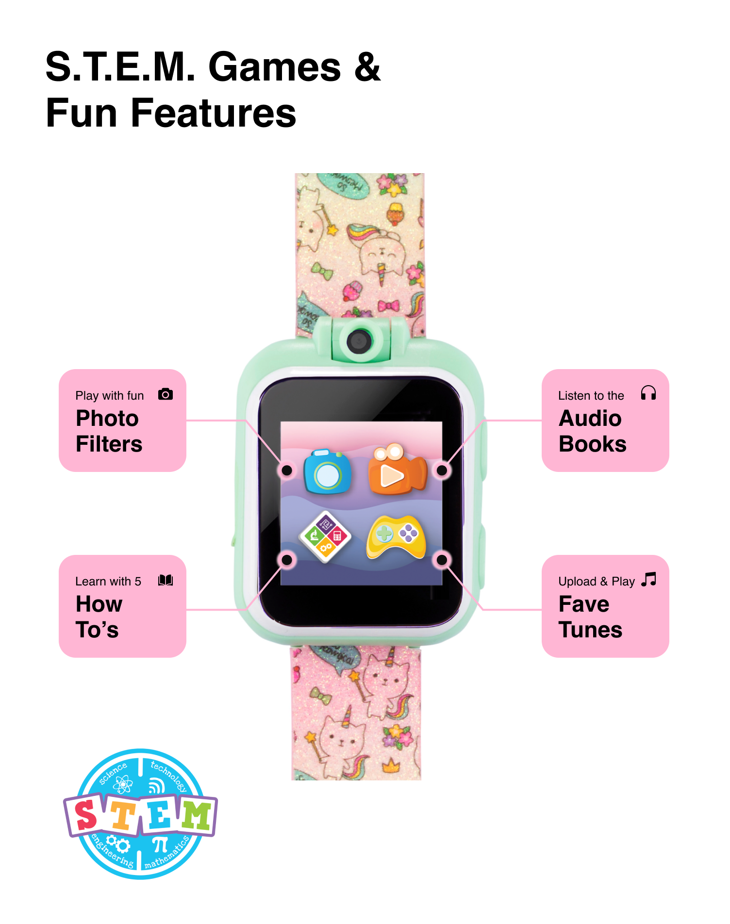 PlayZoom 2 Kids Smartwatch: Tie Dye Unicorn Cats and Ice Cream Print affordable smart watch