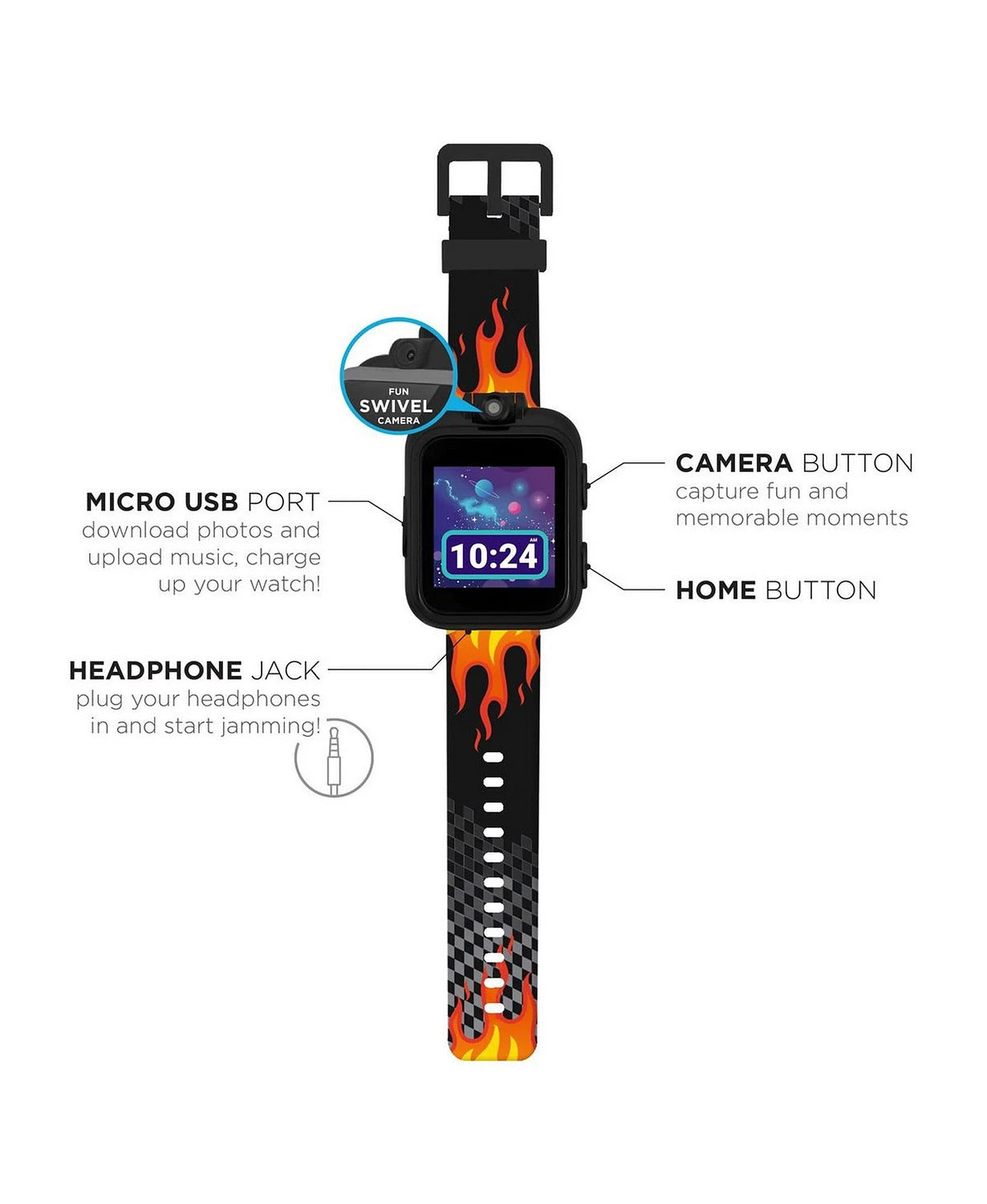 PlayZoom 2 Kids Smartwatch: Black Racing Flames